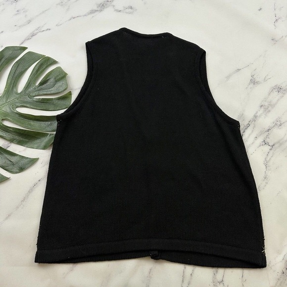 SML Sport Womens Vintage 90s Sweater Vest Size M Black Brown Floral Beaded Knit - Picture 6 of 9